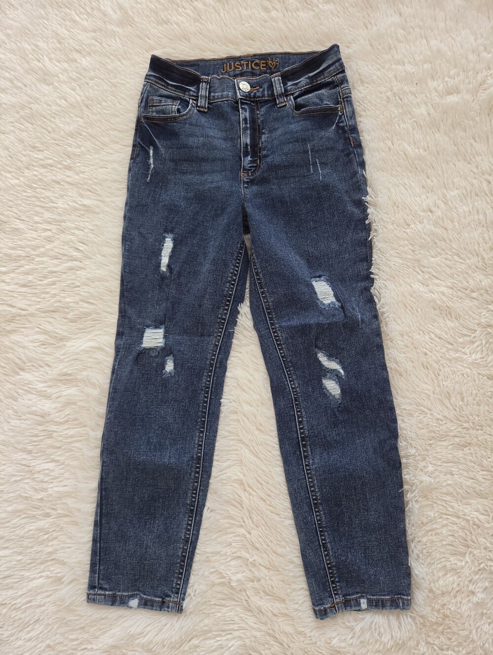 Justice Dark Wash Mini Mom Distressed Jeans Girls Size 12 Slim